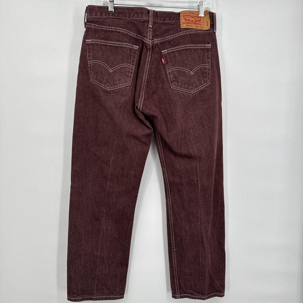 Vintage Levis 501XX Jeans 36/30 Burgundy Y2K Straight High Rise Contrast Stitch